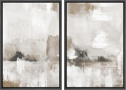 Vista 40 de Ashbrook - Set de arte de pared en lienzo enmarcado, tonos orgánicos de la tierra en beige y marrón con ilustraciones de trazos circulares, arte