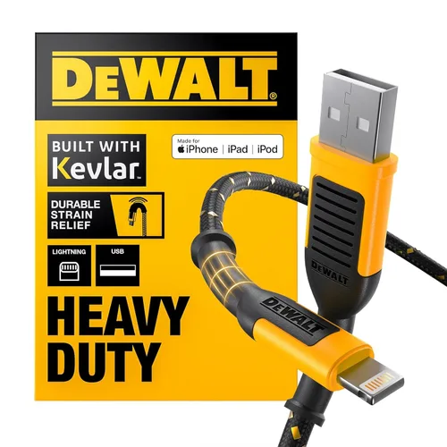 Vista 11 de DEWALT Cable USB a Lightning de alta resistencia [certificado Apple MFi] cargador duradero para iPhone, cables Lightning, cable de carga rápida