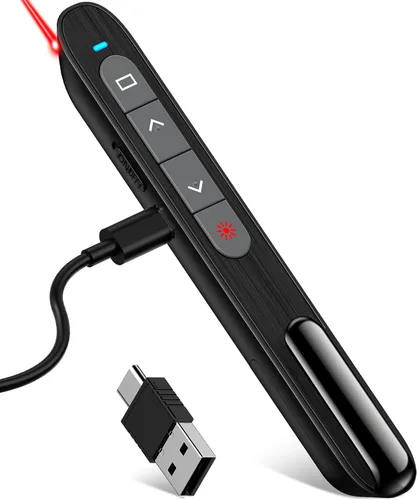 Vista 11 de DinoFire - Clicker de presentación con estuche, presentador inalámbrico remoto Powerpoint Clicker, con bolsa de almacenamiento protectora Negro