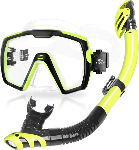 Vista 8 de Seago Juego de máscara de buceo de buceo en seco, vista amplia de 180⁰, a prueba de fugas, antivaho, ajuste cómodo para adultos