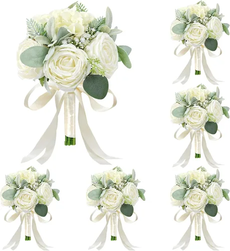Vista 34 de Ramos de novia bohemios para boda, ramos de 9 pulgadas de flores artificiales para decoraciones de centro de mesa de ceremonia y aniversario, rosas