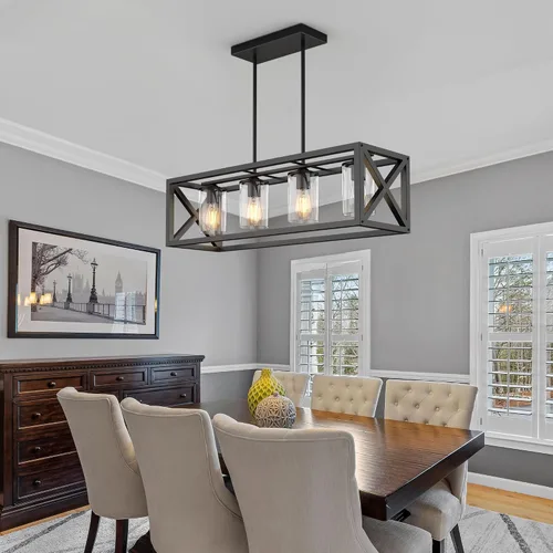 Vista 8 de Lámpara de comedor de granja – Iluminación de isla de cocina de 4 luces con altura ajustable y metal grueso para comedor sobre mesa, candelabros
