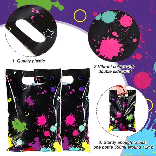 Vista 2 de Pajean 50 bolsas de caramelos de neón que brillan en la oscuridad, suministros de fiesta, bolsas de plástico coloridas, decoración de envoltura