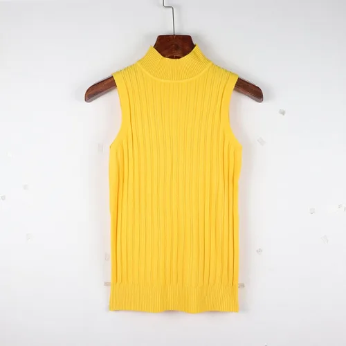 Vista 5 de Nicetage Suéter de punto sin mangas para mujer, ajustado, cuello alto, elástico, básico, camiseta sin mangas