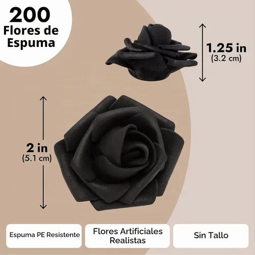 Vista 6 de Bright Creations Rosas artificiales sin tallo, flores artificiales negras para manualidades, rosas de espuma suave para arreglos de bricolaje, 200