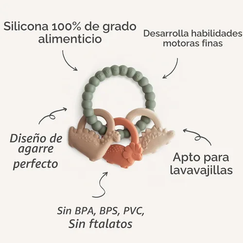 Vista 9 de mushie Anillo de dentición de dinosaurio de silicona de juguete