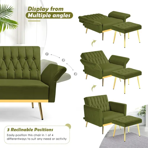Vista 4 de Silla decorativa de terciopelo con respaldo y reposabrazos Verde oliva