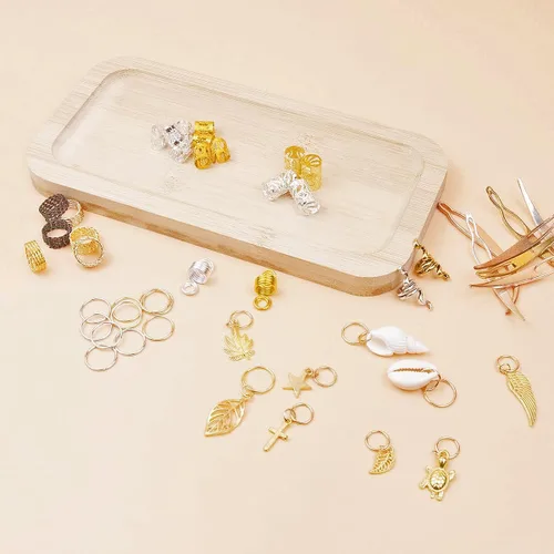 Vista 6 de 189 piezas de joyería de rastas, cuentas para trenzas de cabello, joyería para el cabello para trenzas, anillos trenzados de metal y oro, puños