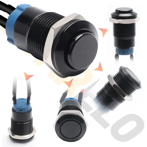 Vista 3 de STARELO 5 piezas 12 mm Interruptor de botón de cierre con carcasa negra y pre-cableado, interruptor de botón de presión impermeable IP65, aleación