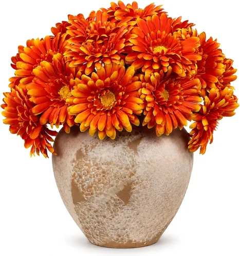 Vista 15 de TOPIA Margaritas africanas artificiales, margaritas africanas, flores de seda, gerberas artificiales, paquete de 10 unidades (negro)