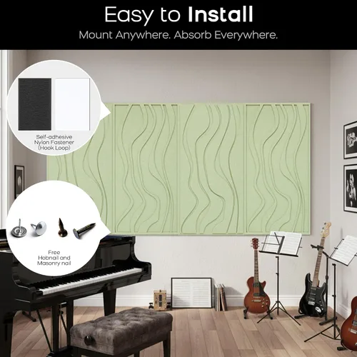 Vista 8 de BUBOS Paquete de 4 paneles acústicos grandes, tamaño total de 47.2 x 23.6 pulgadas, paneles de pared insonorizados, paneles de sonido decorativos