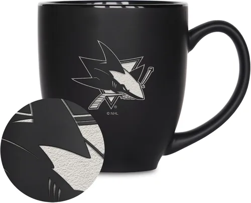 Vista 31 de Rico Industries NHL Hockey - Taza bistró de cerámica negra mate de 15 onzas