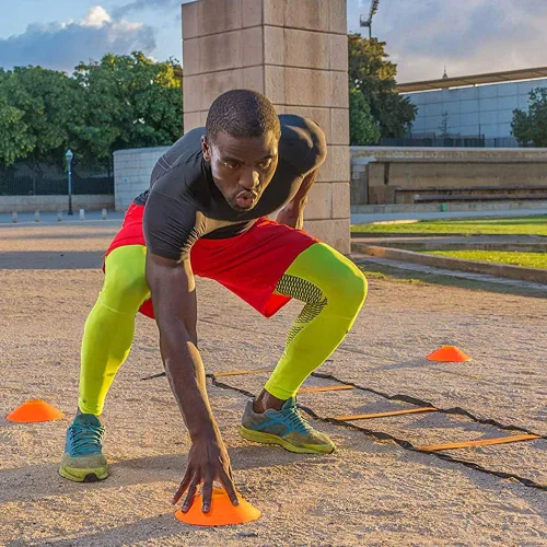 Vista 6 de TOCO FREIDO Juego de entrenamiento de velocidad y agilidad: juego de escalera de agilidad de 20 pies con 12 peldaños, 4 obstáculos de entrenamiento