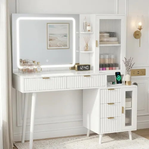 Vista 9 de 49“ Black Makeup Vanity Desk with Mirror and Lights, Wooden