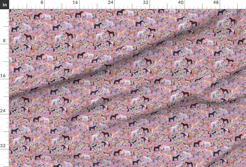 Vista 2 de Spoonflower Tela – Caballo Multi Floral Caballos Púrpura Granja Animal Cowboy Pet Retrato Impreso en Tela Gasa Cuarto Grasa – Coser Moda Vestidos