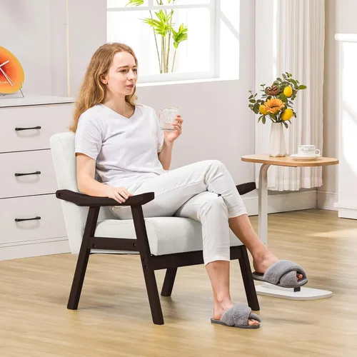Vista 4 de COMHOMA Silla decorativa, silla moderna de mediados de siglo con reposabrazos de madera maciza, cómodo sillón tapizado de lectura para sala