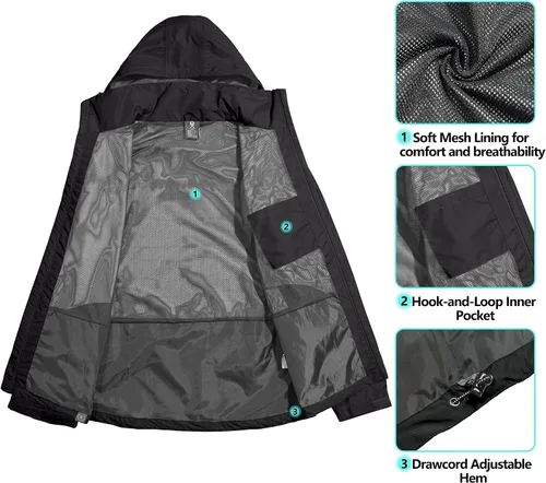 Vista 5 de Little Donkey Andy Chaqueta impermeable para hombre impermeable ligera con capucha para senderismo golf viajes pesca