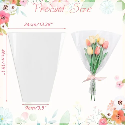 Vista 2 de Corkwaw 100 Piezas De Embalaje Transparente Para Flores, Funda Transparente Para Ramos De Flores De Celofán Adecuada Para Empaque De Flores En