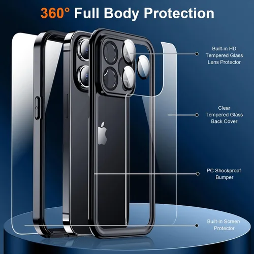 Vista 4 de Justcool Funda impermeable para iPhone 15 Pro Max [a prueba de caídas militares de 14 pies] [IP68 bajo el agua] protector de pantalla integrado