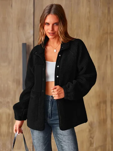 Vista 3 de PRETTYGARDEN Womens 2023 Fall Winter Fleece Long Sleeve Fuzzy Sherpa Cropped Coats