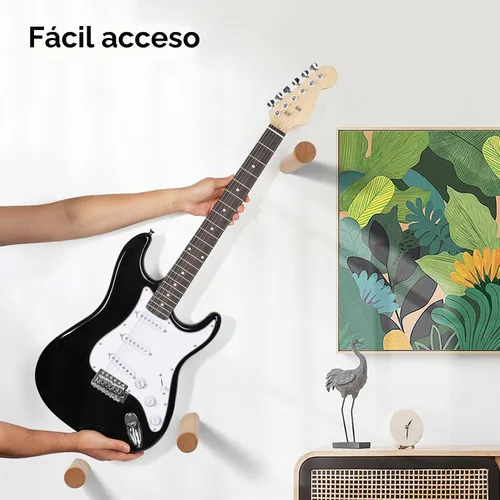 Vista 3 de Soporte de pared para guitarra eléctrica horizontal, suspensión de color madera