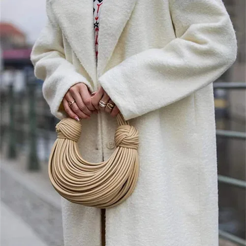 Vista 3 de Bolso dorado para mujer, tejido anudado de pan, bolso cruzado con asa superior, bolso creativo de fideos, bolso de hombro para axilas