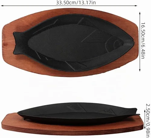 Vista 4 de DOITOOL Sartén de hierro fundido en forma de pescado, bandeja antiadherente para parrilla de barbacoa de 13.18 x 6.49 x 0.98 pulgadas, sartén