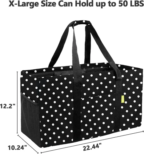 Vista 2 de BeeGreen Black Dots - Bolsa grande para mujer, con asas de transporte, espaciosa bolsa de almacenamiento de comestibles plegable