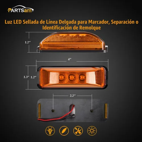 Vista 6 de Partsam - Juego de 2 luces LED de 3 luces LED para remolque, delanteras, traseras y laterales, selladas e impermeables, montaje en superficie