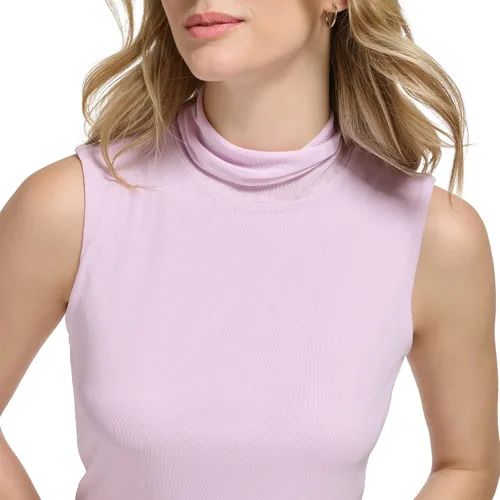 Vista 5 de Calvin Klein Blusa de cuello alto de malla casual para mujer