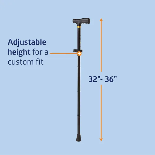 Vista 2 de Medline El bastón plegable con mango en T para personas mayores y adultos es portátil y ligero para equilibrio, lesiones de rodilla, movilidad