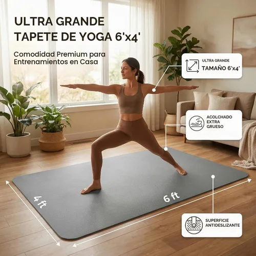 Vista 2 de Esterilla grande de yoga de 6'x 4' (72"x 48") — Esterilla de ejercicio extra ancha de 1/4" y 1/3" de 183cm x 122cm, gran esterilla de ejercicio