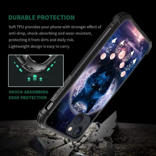 Vista 6 de CARLOCA Funda compatible con iPhone 14, funda Wolf Nebula Moon para iPhone 14, ultra protección, a prueba de golpes, de silicona suave, TPU Lobo