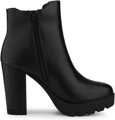 Vista 6 de Allegra K Botines con plataforma y tacón de bloque con cremallera y punta redonda para mujer
