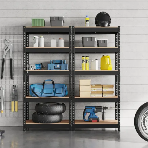 Vista 2 de Topeakmart Estantes utilitarios de 5 niveles, estantes de almacenamiento de metal, estanterías ajustables, montaje sin tornillos, estantes de Negro