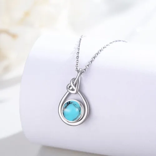 Vista 5 de AOVEAO Collar turquesa, plata de ley S925, corazón celta, nudo lágrima, collares para mujer y niña, Plata, no saber