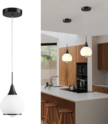 Vista 21 de Luces Colgantes para Isla de Cocina: Lámpara de Estilo Granja Dorada Cepillada con Vidrio Transparente - Globo de Mediados de Siglo de 10 Pulgadas