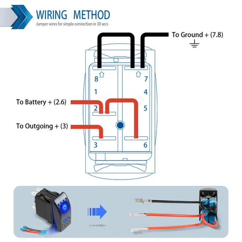 Vista 3 de FXC Interruptor basculante momentáneo (Encendido)/Apagado de 5 pines con luz LED azul láser 20 A/12 V 10 A/24 V con juego de cables de puente