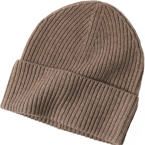 Vista 12 de Gorro de invierno 100% lana para mujeres y hombres, gorro de esquí con puños, gorra de calavera Beige 02