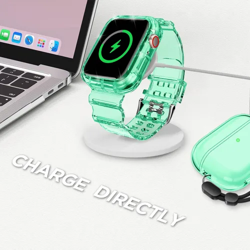 Vista 228 de DABAOZA - Correa transparente compatible con Apple Watch con estuche protector, correa deportiva de TPU con brillo para mujeres y hombres