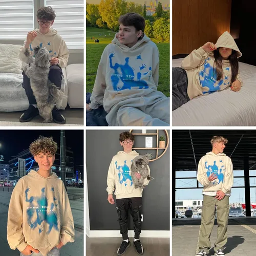Vista 3 de Aelfric Eden Sudadera con capucha para hombre, estilo vintage, de gran tamaño, con estampado gráfico de estrellas, con cremallera, estilo casual