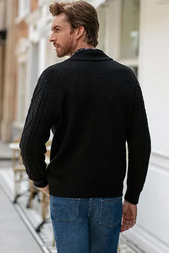 Vista 4 de JMIERR Suéter casual de manga larga con cuello de chal y botones para hombre con bolsillos