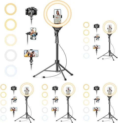 Vista 15 de UBeesize - Anillo de luz para selfie con trípode y soporte para teléfono celular para transmisión en vivo/maquillaje, mini luz LED para cámara