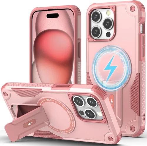 Vista 9 de ACCREW Funda magnética para iPhone 15 con soporte invisible [compatible con MagSafe] [protección contra caídas] con borde de TPU suave, parte