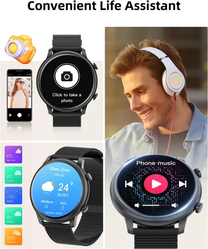 Vista 4 de Hwagol - Relojes inteligentes para hombres y mujeres, compatible con teléfonos Android (llamada Bluetooth), monitor de ritmo cardíaco y sueño, 100