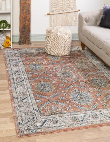 Vista 12 de Unique Loom Colección Nyla - Alfombra de área - Princesa (2 pies x 3 pies 1 pulgada, rectangular, rosa salmón/marrón)