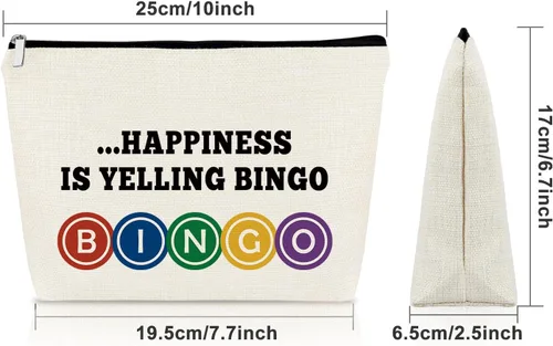 Vista 4 de Sazuwu Bingo Regalos Bolsa de Maquillaje Bingo Amantes Regalos Cosméticos Bolsa de Cumpleaños Regalos de Navidad Bolsa de viaje, Beige