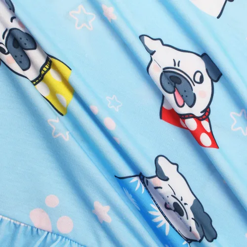 Vista 5 de JESKIDS Camisones de niñas de manga larga con estampado de dinosaurios, vestido de pijama Azul lindo perro
