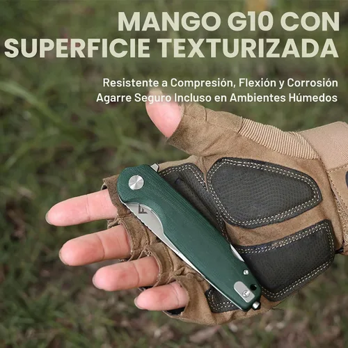 Vista 6 de FLISSA VERSA Cuchillo de bolsillo multiherramienta con hoja D2 de 3.3 Verde