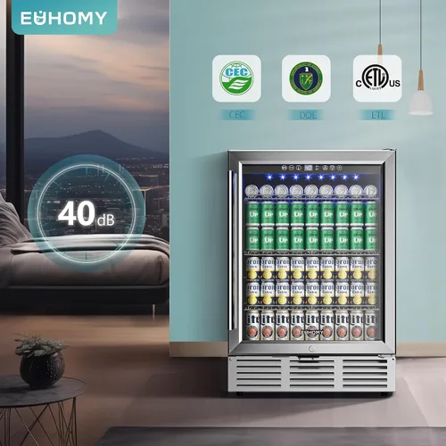 Vista 6 de EUHOMY Refrigerador de bebidas de 24 pulgadas, enfriador de bebidas integrado para 180 latas, refrigerador de cerveza debajo del mostrador